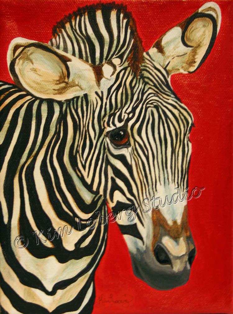 Original zebra Mare wild equine Loberg Wildlife Acrylic painting zoo animal Art