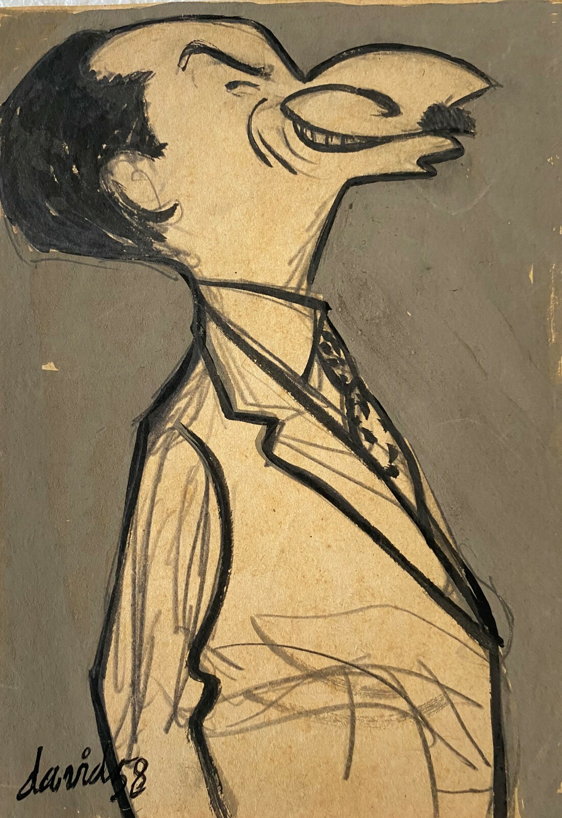 Juan David. Caricature. Untitled, 1958. Mixed media on paper. Original signed.