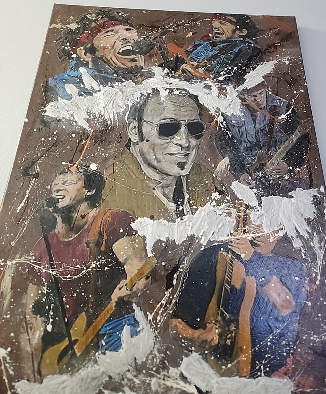 Bruce Springsteen Collage Art Painting Canvas, Signed by Artist, 18×24 Unframed