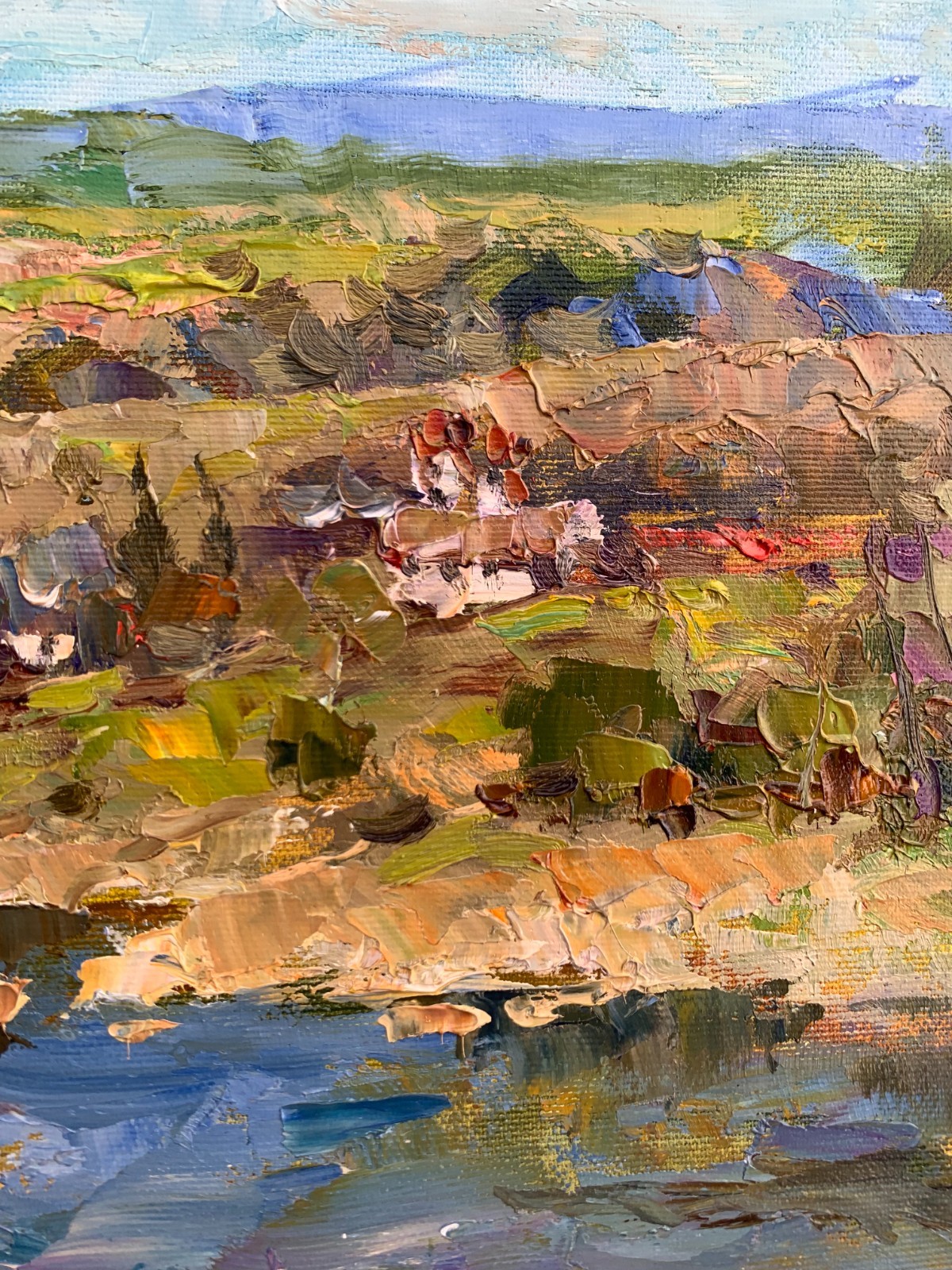 Oil painting Pond Ukrainian painter Canvas Unframed original Decor landscape
