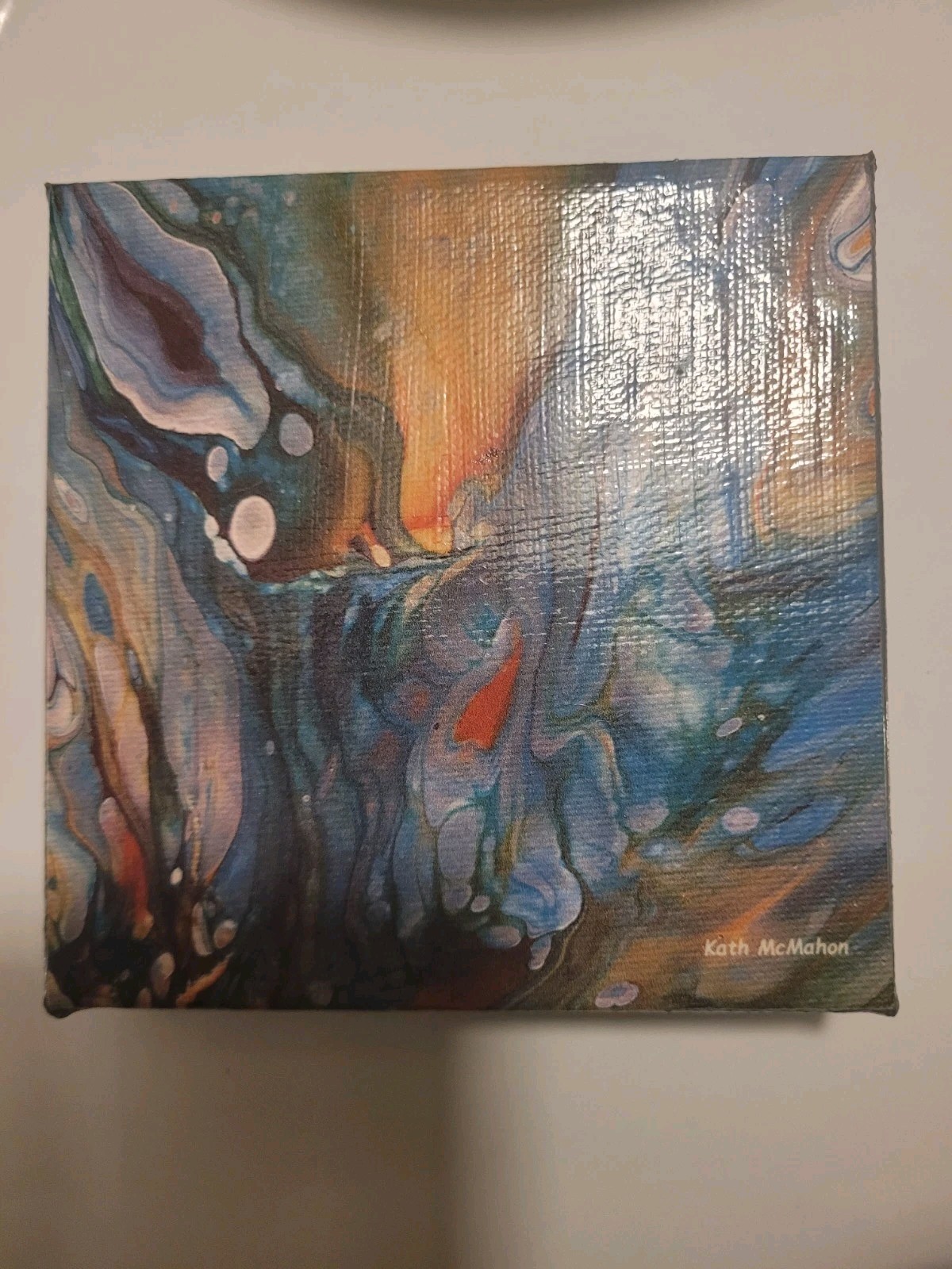 Kath McMahon Original Abstract Acrylic Painting OOAK Canvas Art 5×5 in Signed