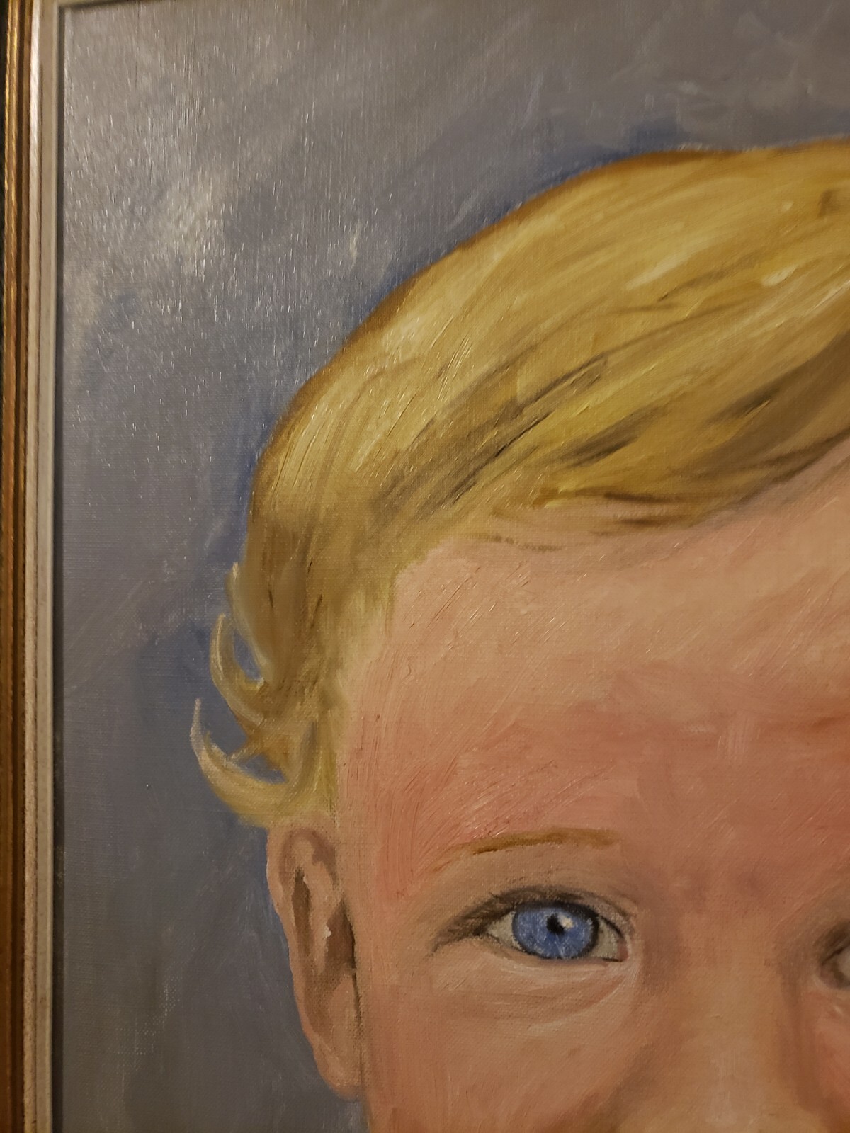 Vintage Oil Painting Portrait Smiling Blonde Blue Eyes Boy Signed Elliot 71