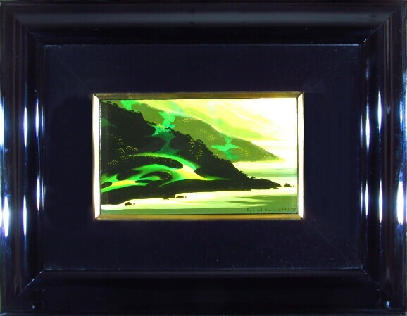 Eyvind Earle Original Painting Acrylic on board 1997 Meadowed Coastline Signed