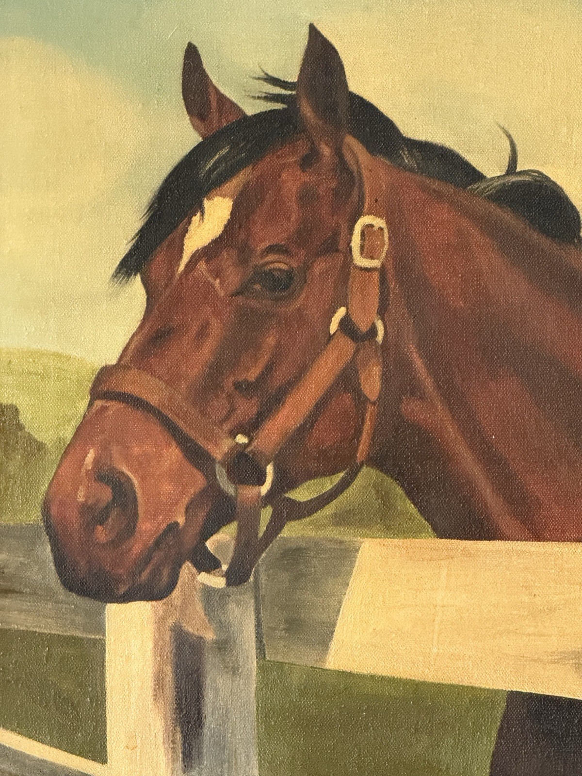 JOANN COLLING ANTIQUE EQUESTRIAN HORSE OIL PAINTING OLD VINTAGE WESTERN 1948
