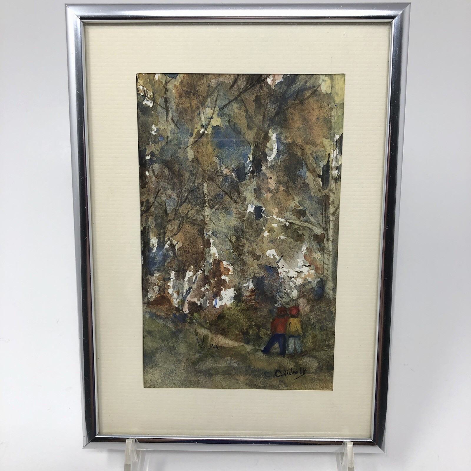 Original Watercolor Miniature Autumn Forest Signed Framed 5.25″ x 7.25″