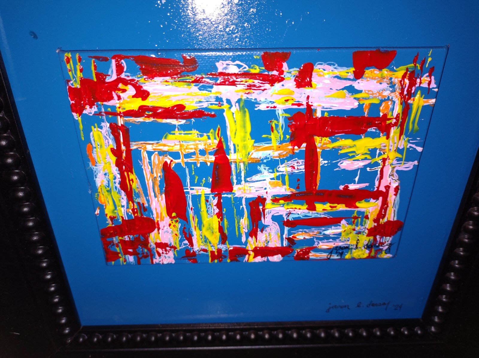 Large Framed Signed Modern Art Abstract Acrylic Painting w/COA Multi Color