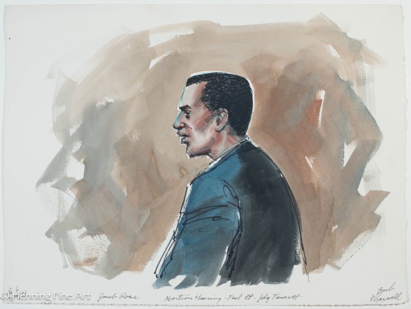 Rare Courtroom Sketch Painting Abortion Hearing Jacob Rose 1996 15×20″