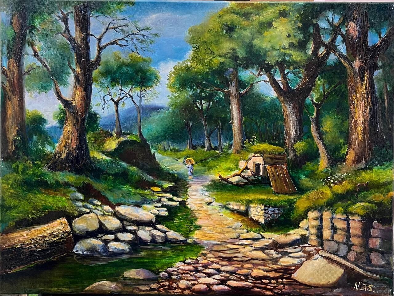 Original painting oil, 24×18 inches, Forest Landscape, Home Gift, Wall Art Decor