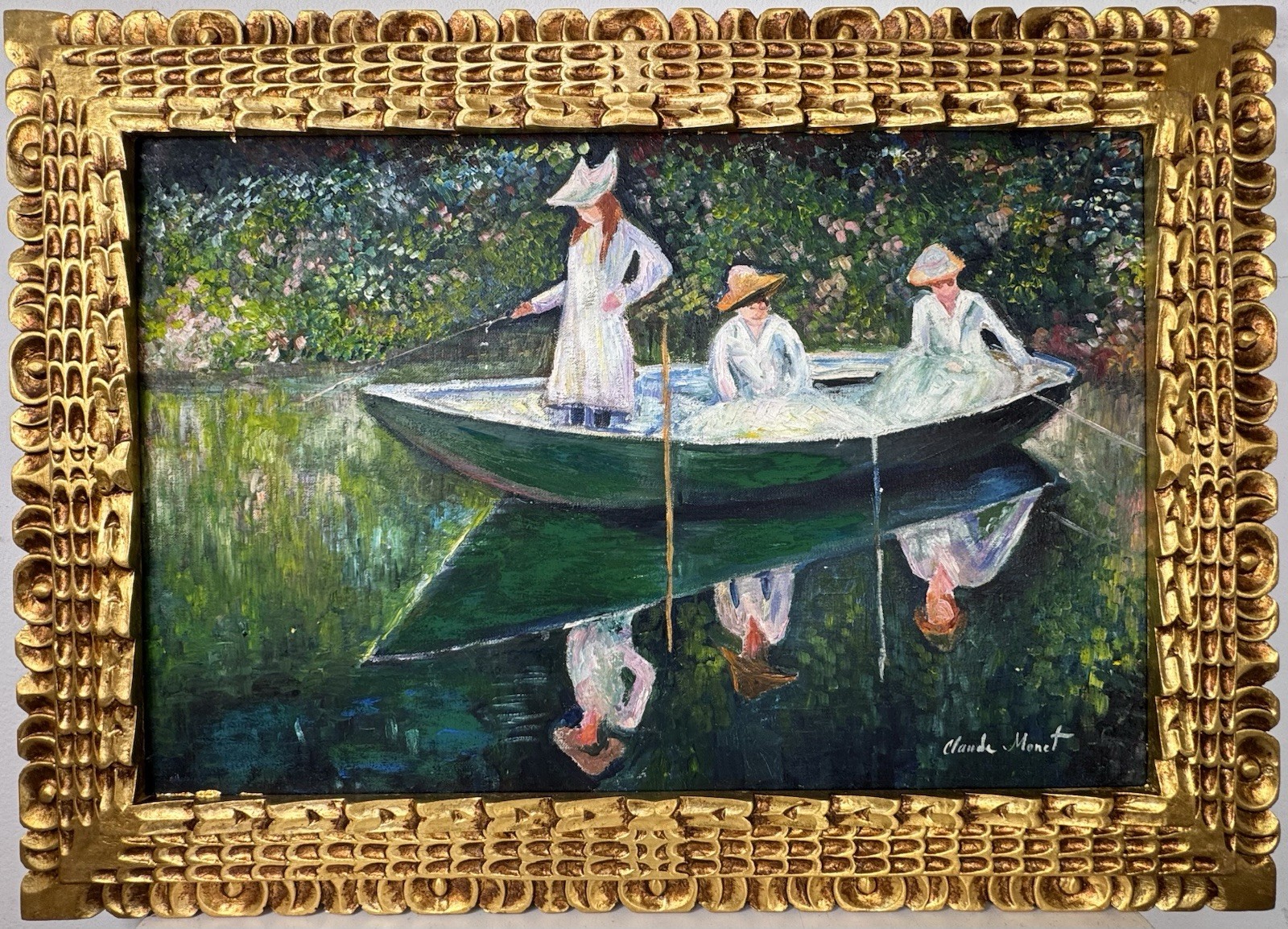 Claude Monet (Handmade) Oil On Canvas Signed & Stamped Framed Painting, Vtg Art