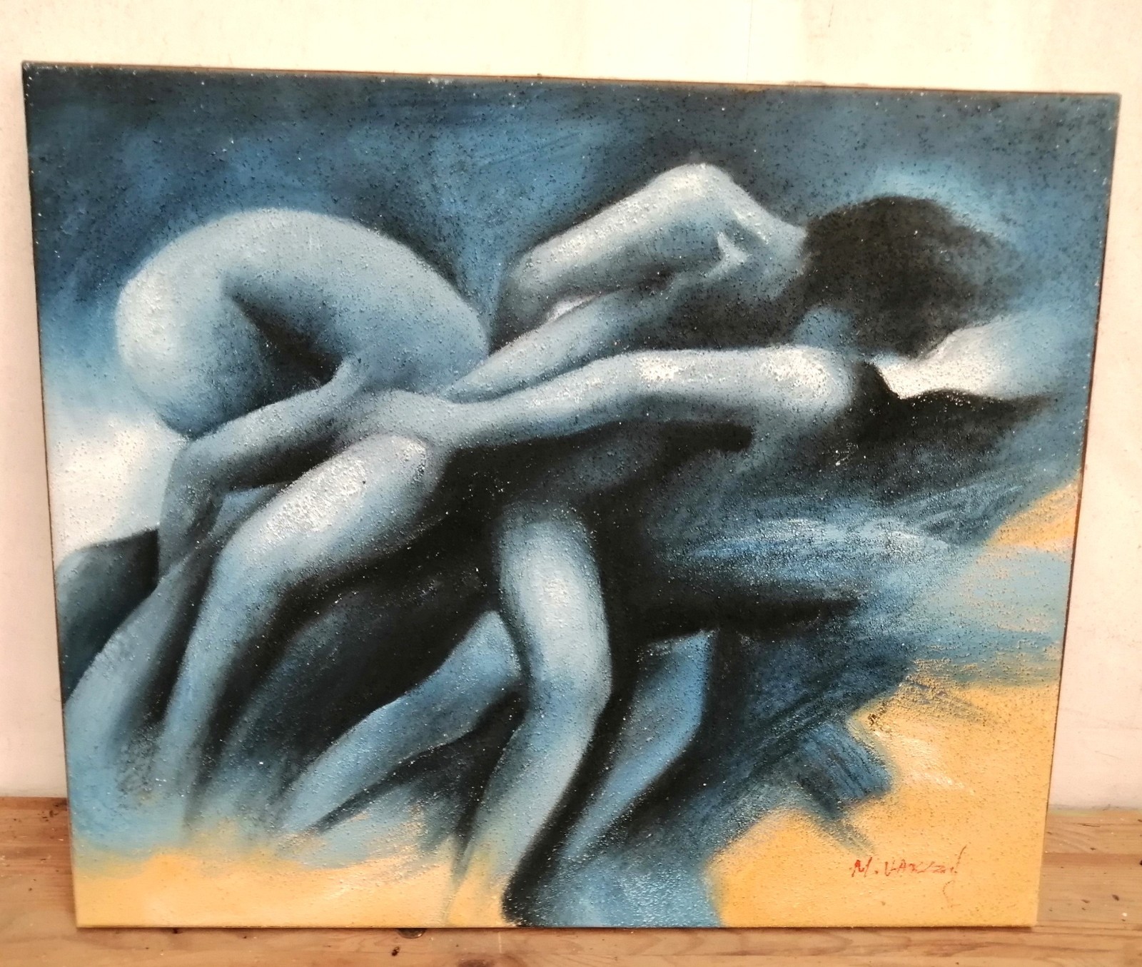 Original Oil Painting on Canvas – Signed – Abstract Figurative Nudes naked souls