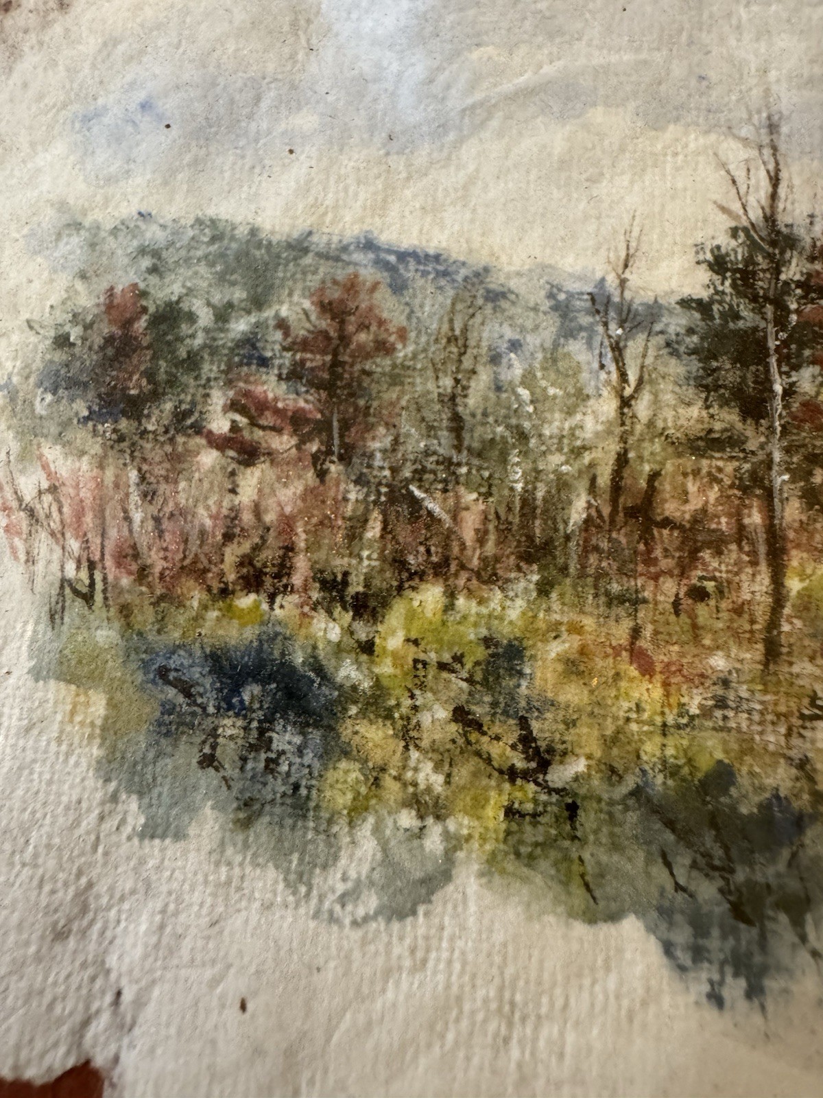Miniature Watercolor Landscape Signed Painting 3.5×5 Framed w/Conservation Glass