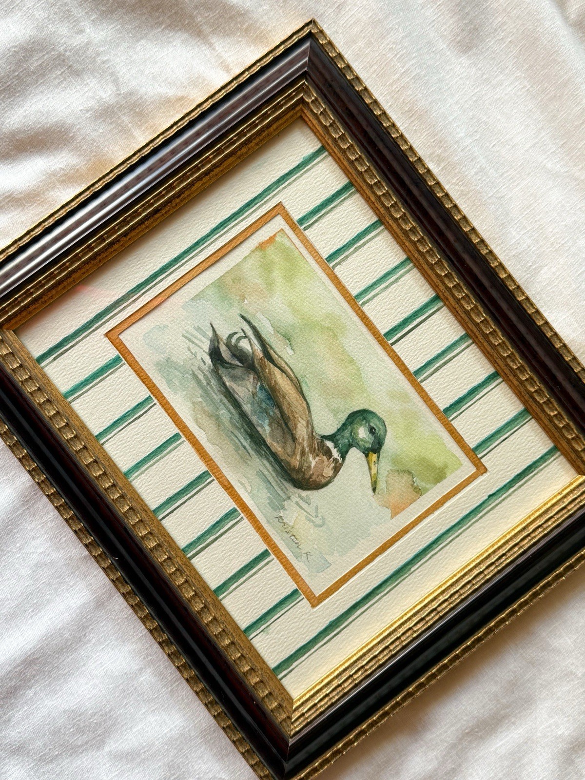 Original Framed Mallard Duck Watercolor Painting – 8″x 10″ Cottage Core