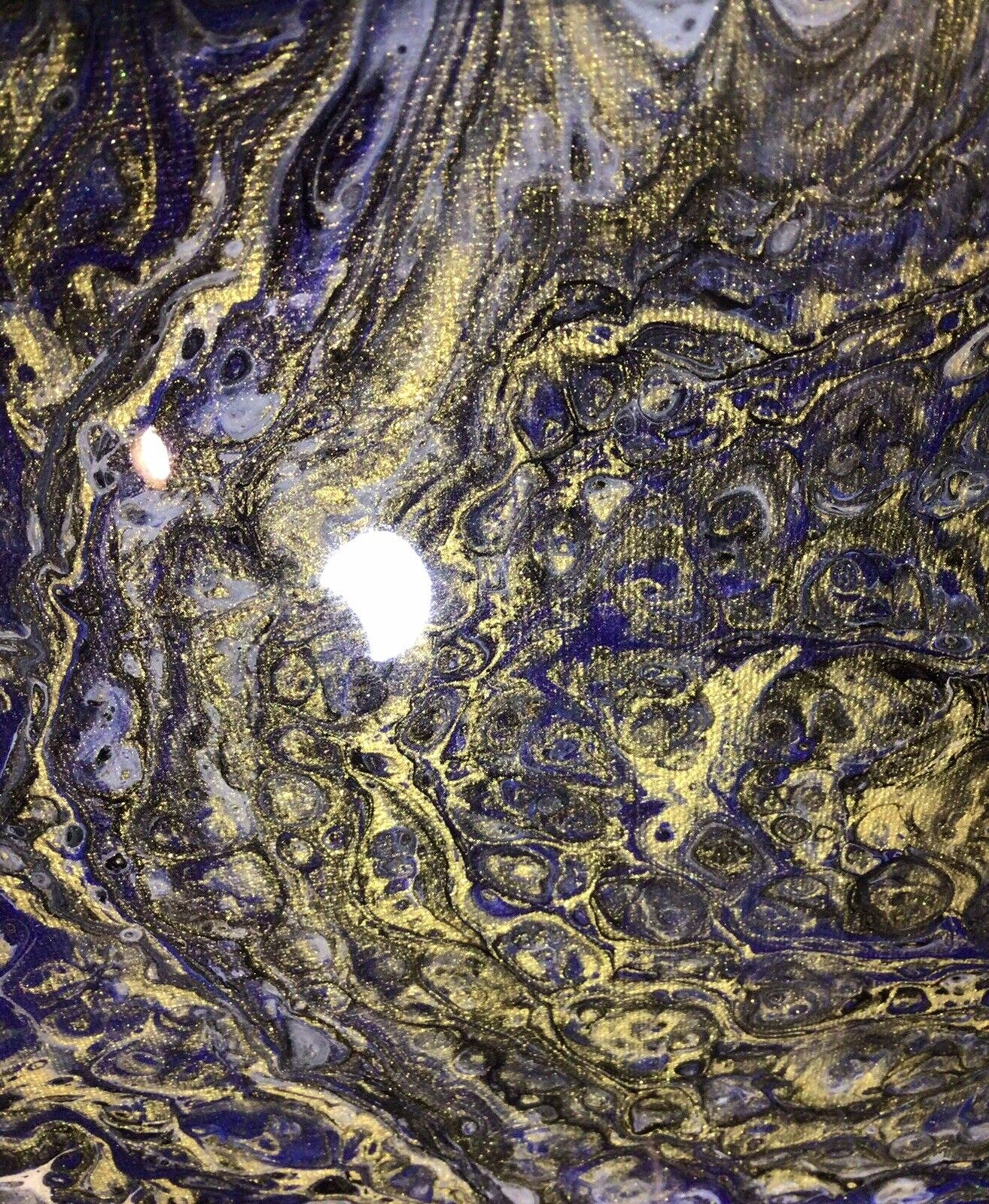 ABSTRACT PAINTING ORIGINAL ACRYLIC SIGNED CANVAS 14” x 11″ METALLIC GOLD PURPLE