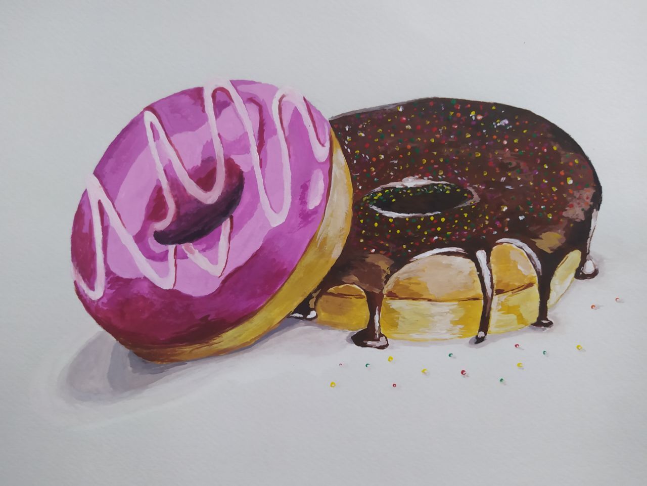 Gouache original painting Sweet donuts Still life