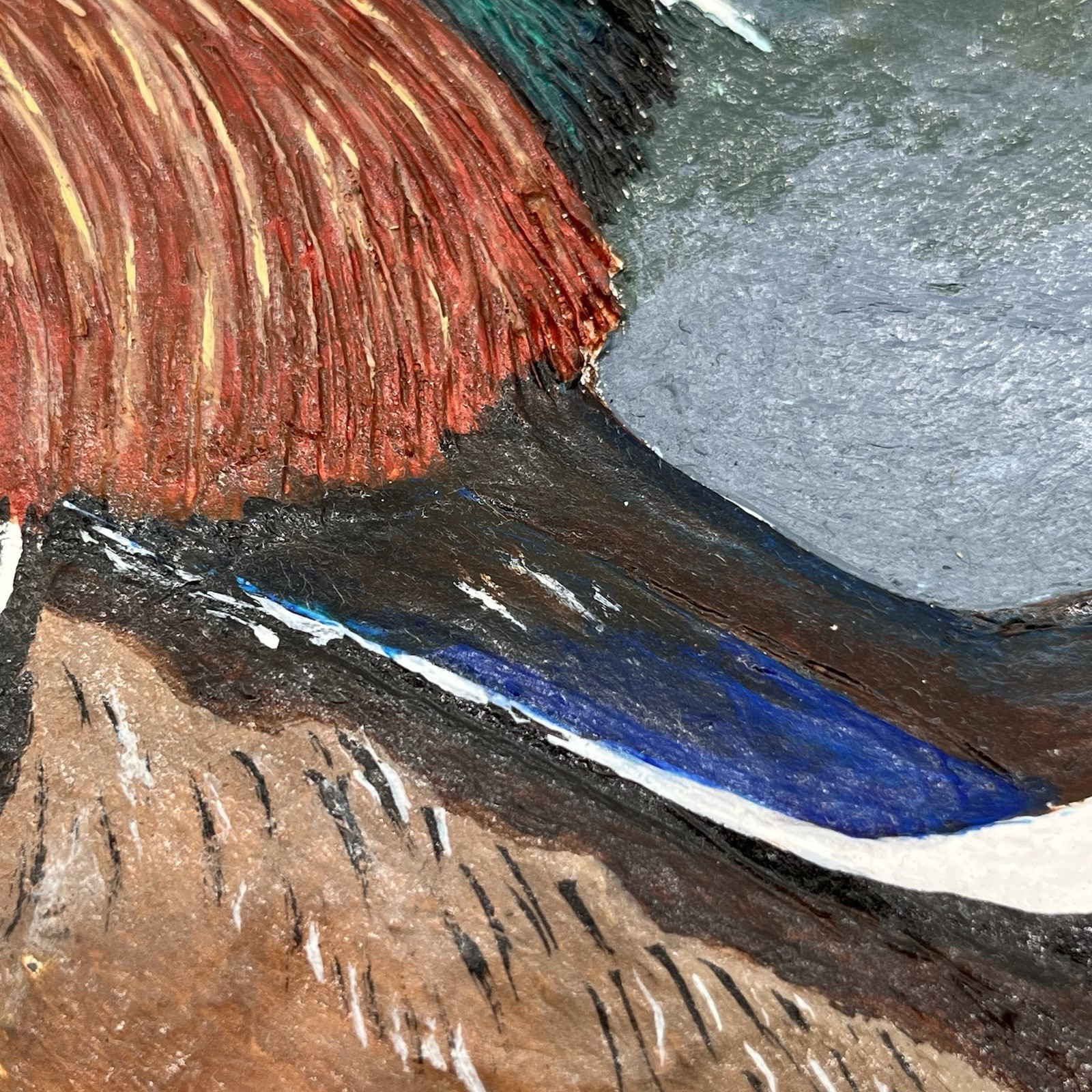 Original & Signed Mandarin Duck 3D Mixed Media Painting 16×20” By Barbara Weber