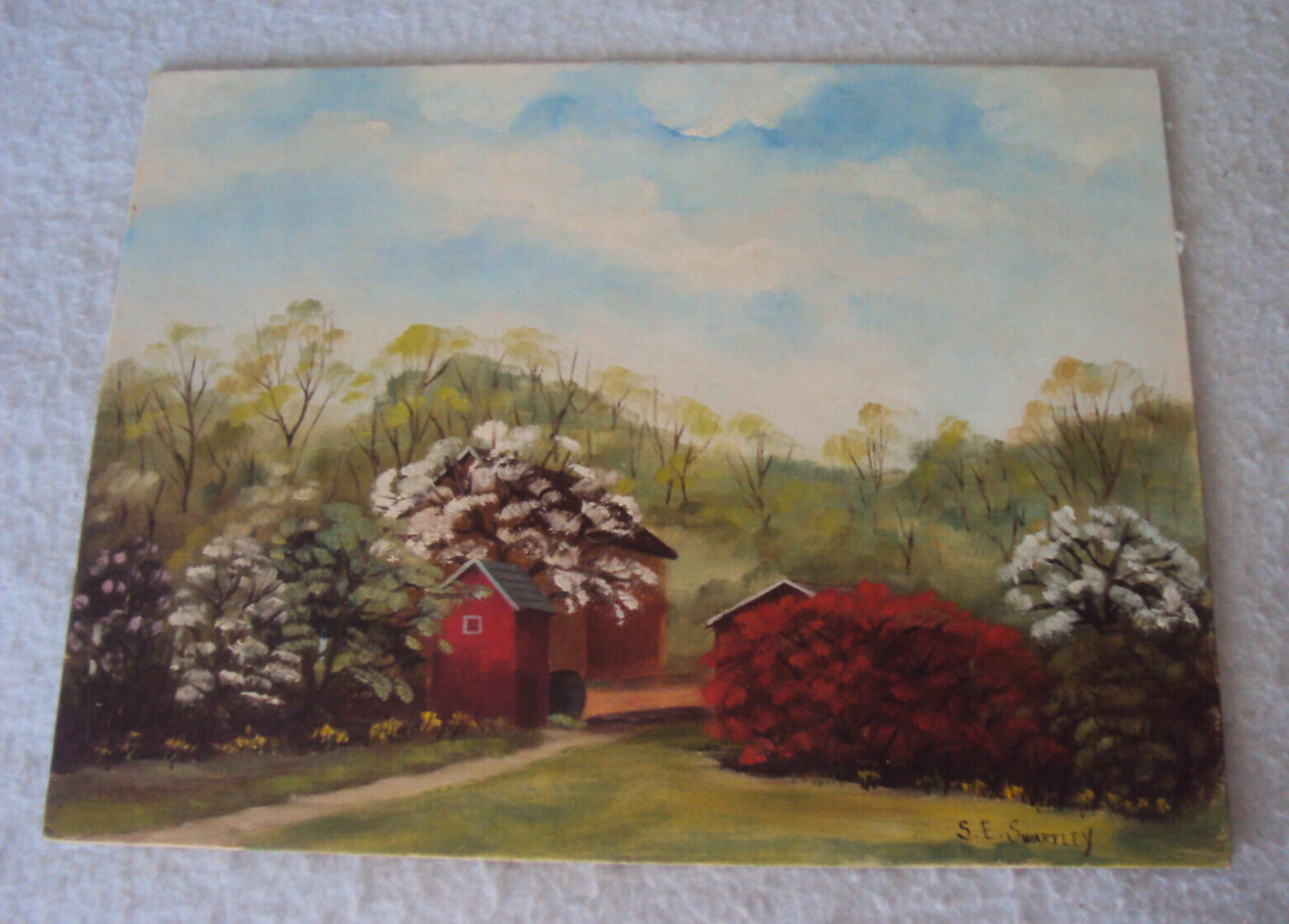 1962 Sara E Swartley Bucks County Oil 12 x 16 Spring Landscape Sellersville PA