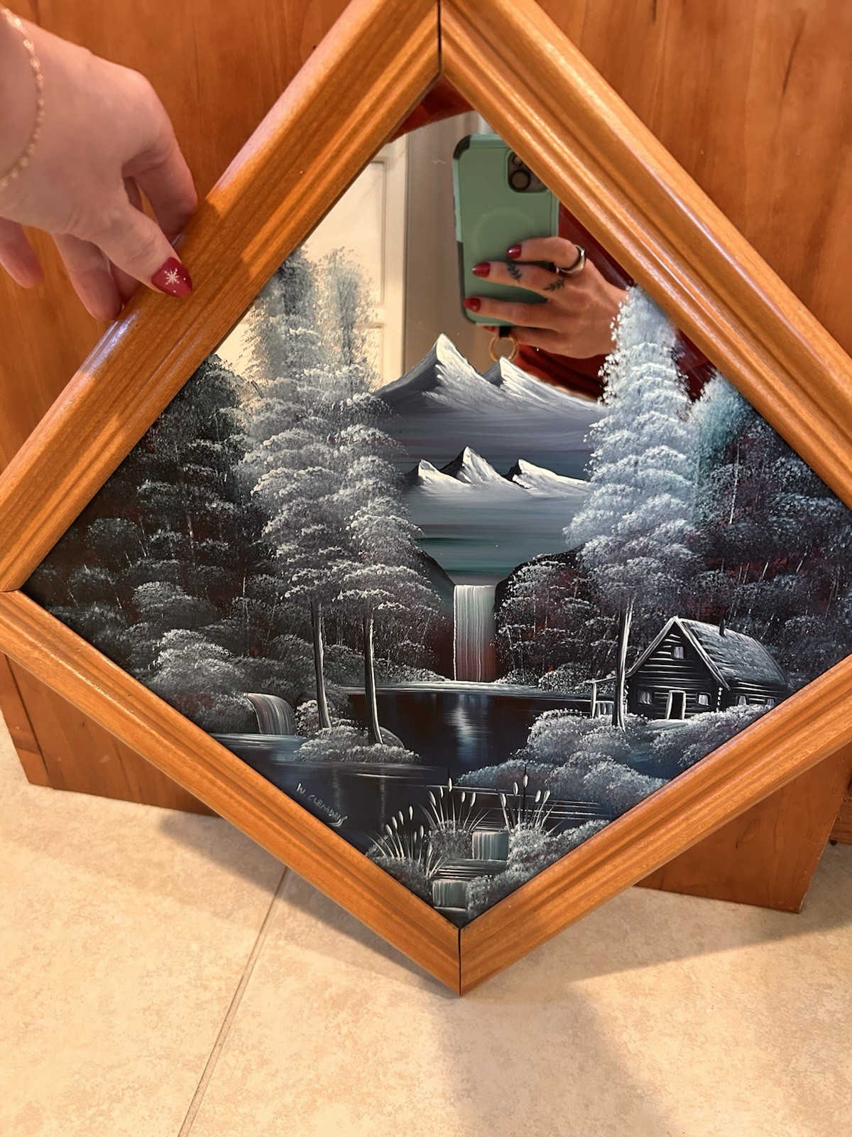 W Clemons Handpainted Winter Scene on Mirror