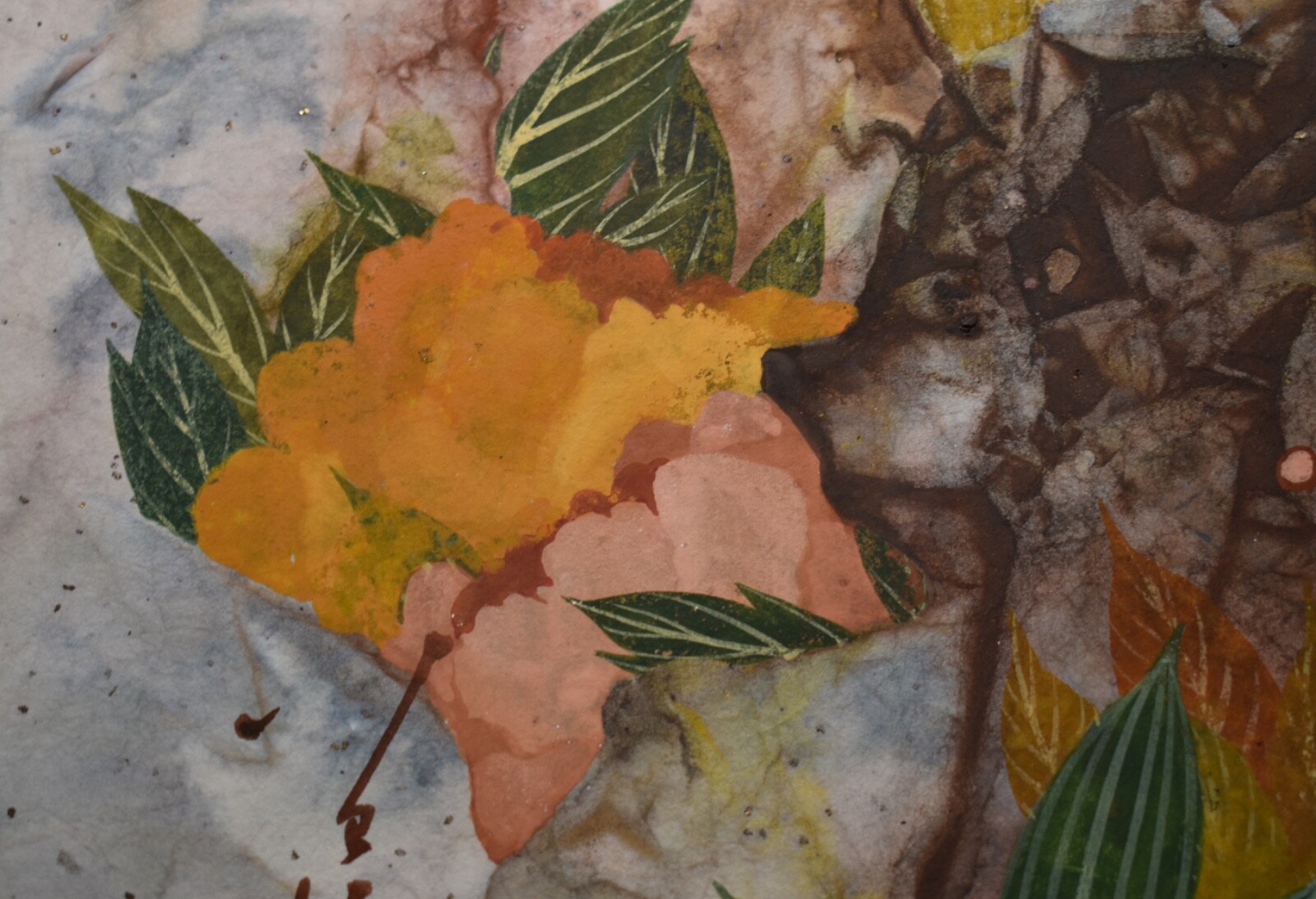 Pang Tseng Ying Signed Original Watercolor/Gouache-Birds and Flowers