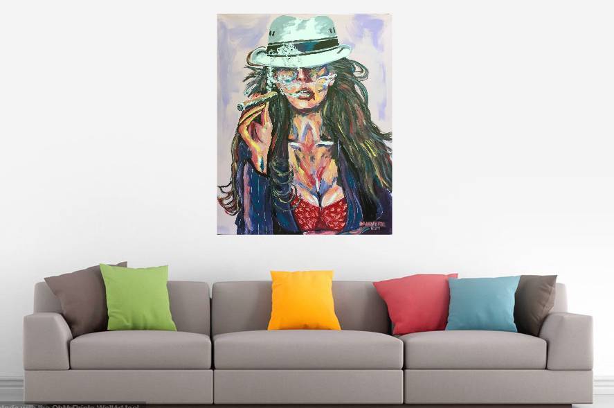 Cigar Babe Man Cave Original Art Painting DAN BYL Contemporary Modern 4×5′