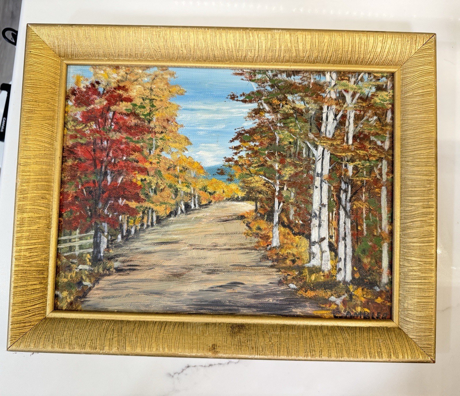 Vintage Fall Foliage Trees Landscape Oil Acrylic Painting Signed Art Framed