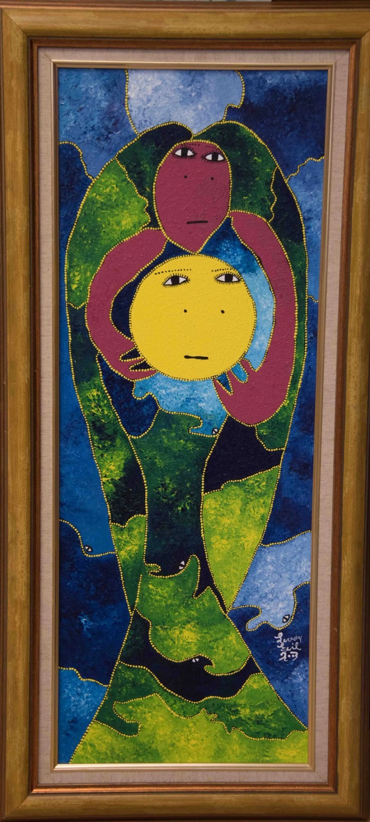 Haitian Painting by Levoy Exil 30×10, signed, Framed