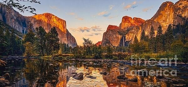 new hand made Painting on 36″*16″ canvas Yosemite National Park Sunset by Wendy