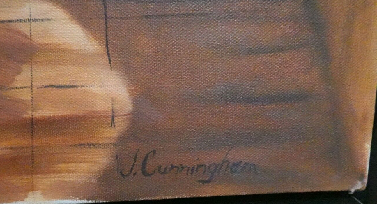 JOHN CUNNINGHAM CALIFORINIA MISSION WHITE DOVES OIL ON CANVAS PAINTING UNFRAMED