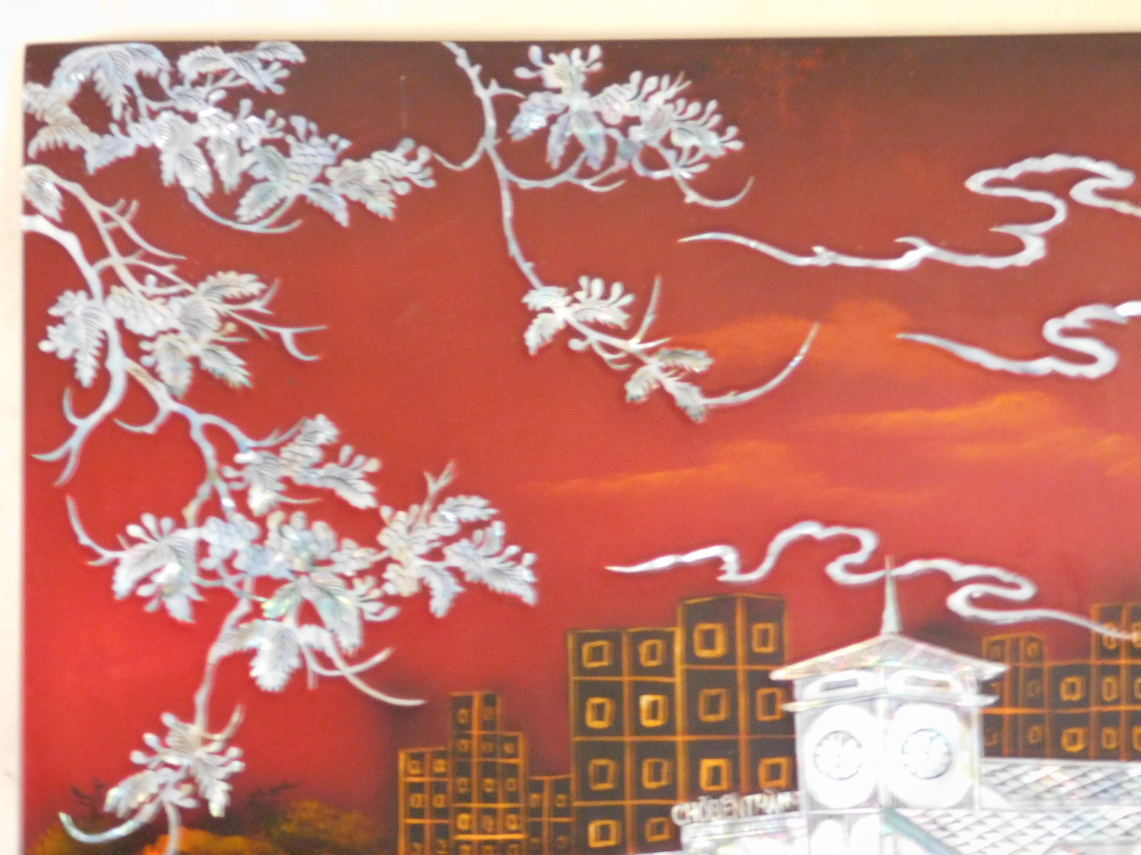 Asian Vietnamese Lacquer Piece Artwork 23″ x 15″ women wearing the Ao Dai