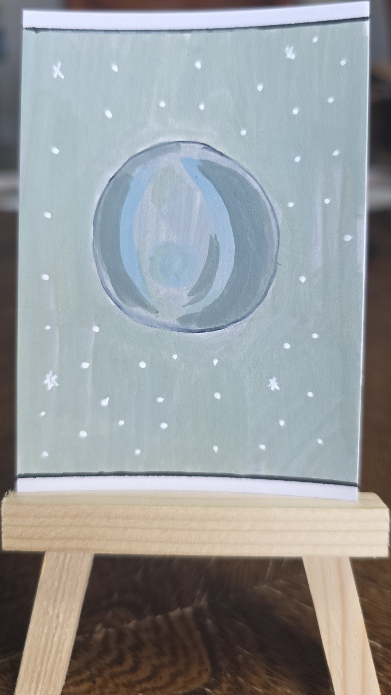original abstract painting moon stars outer space 2.5×3.5 aceo atc