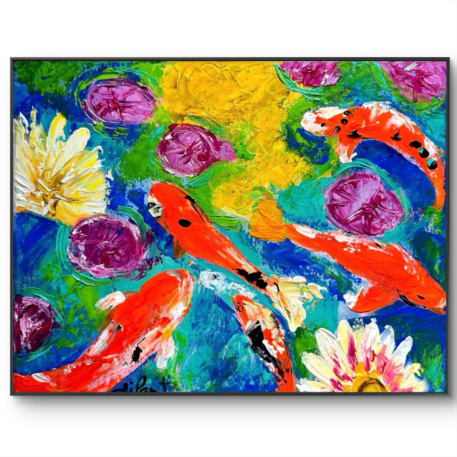 Koi Fish Original Art 14×11 Canvas Home Decor Expressionist Abstract Wall Art
