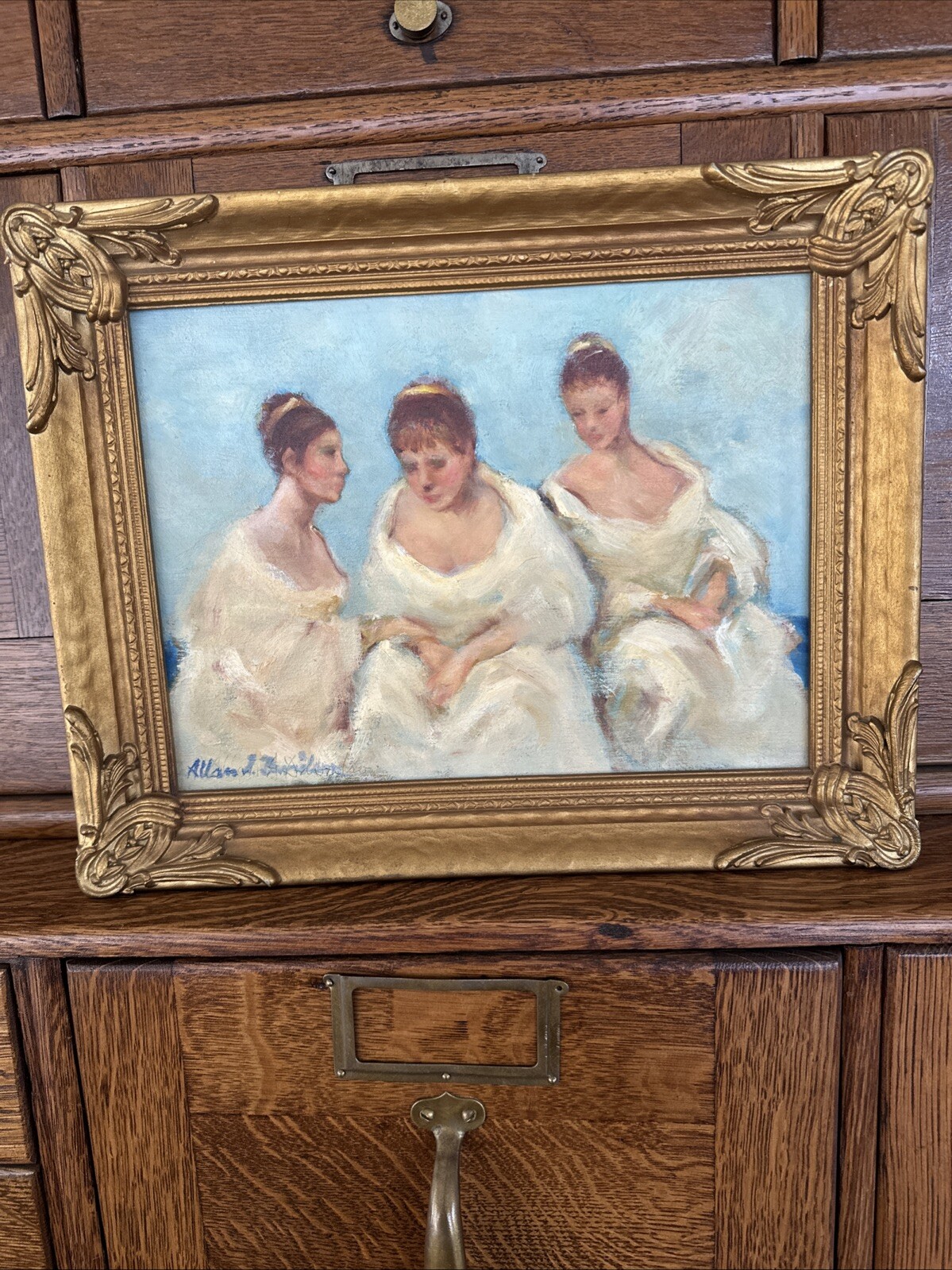 American Artist ( Allan A. ) Ballerinas Resting , Oil on Board