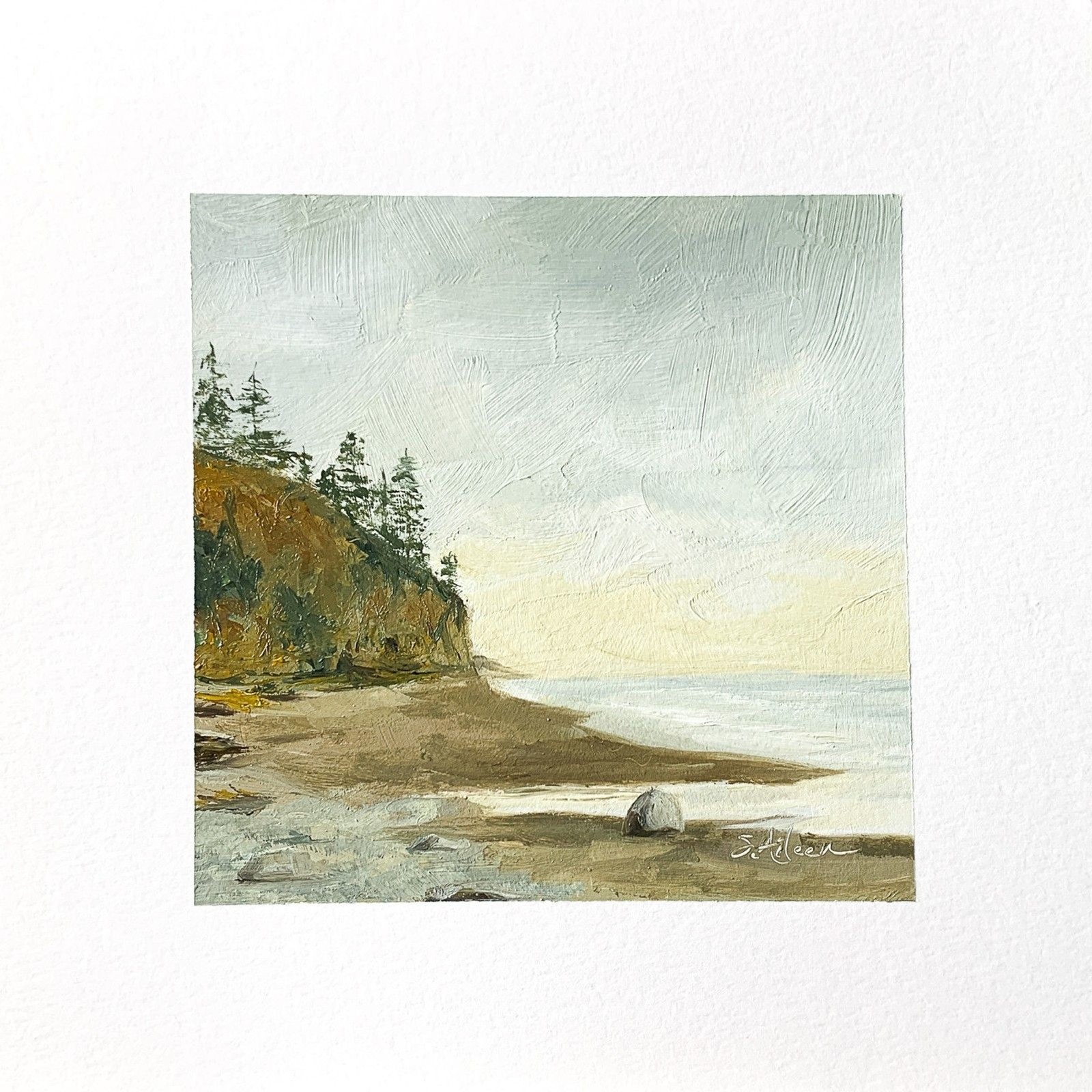 READ 8×8 PNW Original Oil Painting Seascape Pacific Coastal Ocean Sunset Signed