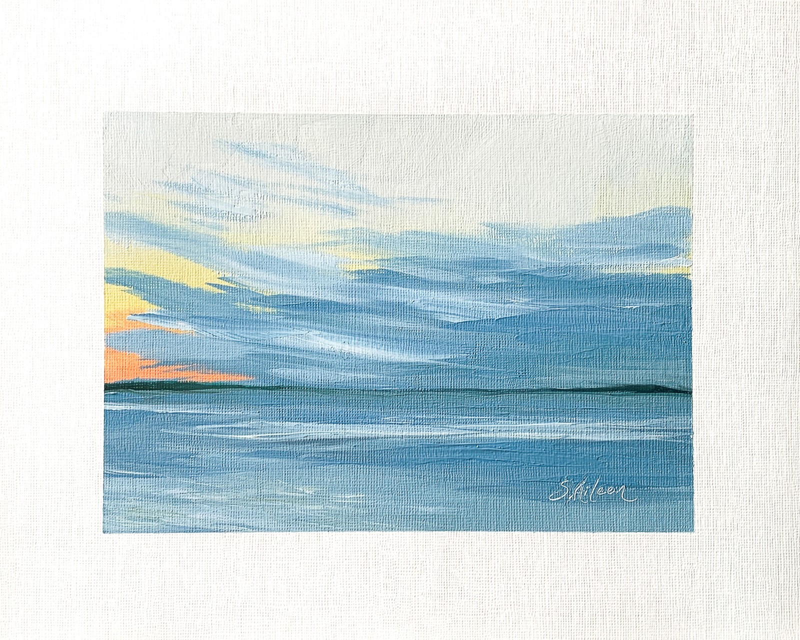 8×10 Original Oil Painting Seascape Ocean Sunset Calm Colorful Sky Small Signed