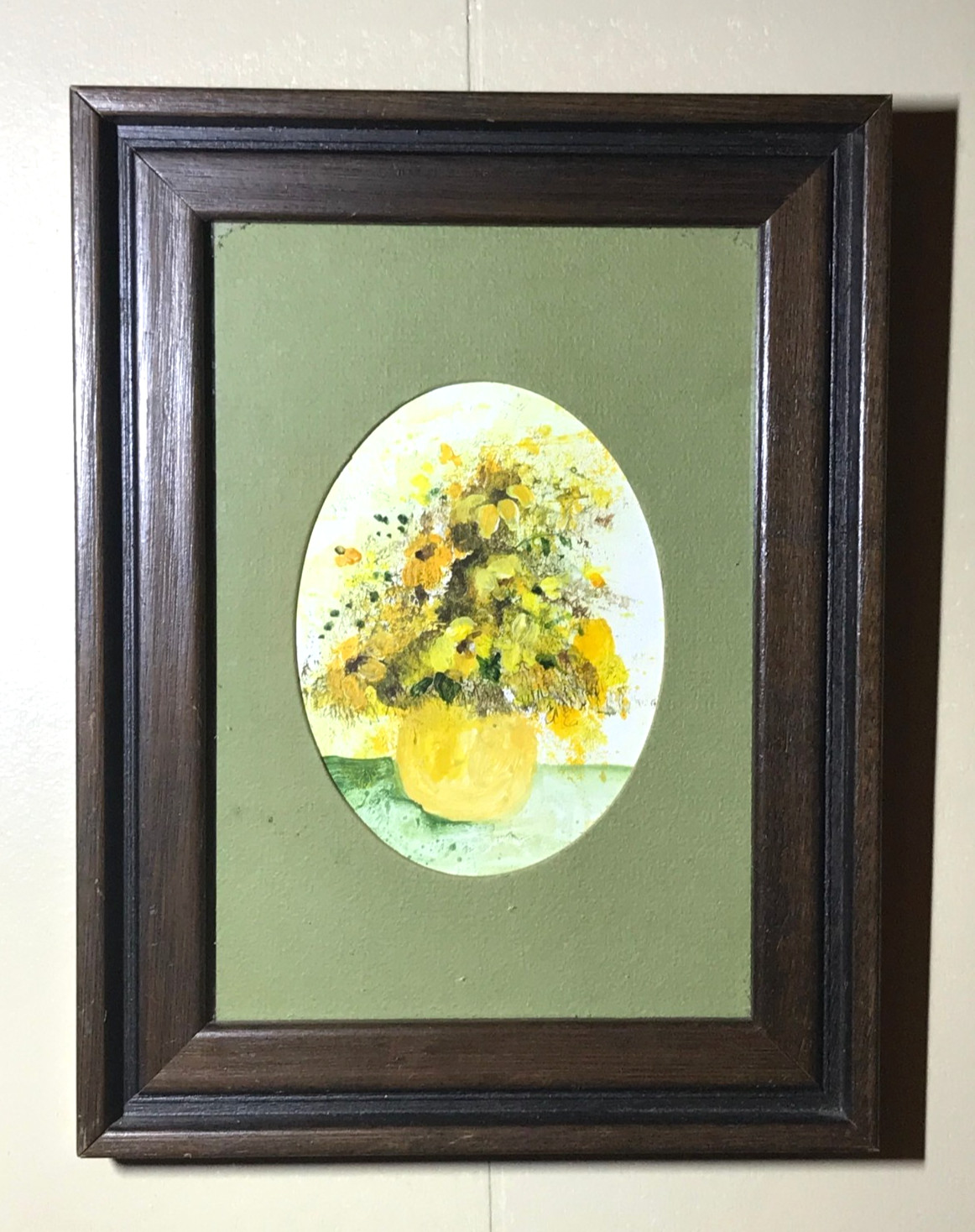Framed Painting Yellow Floral 6.5″ X 8.5″ Wood Frame Ready To Hang Vintage