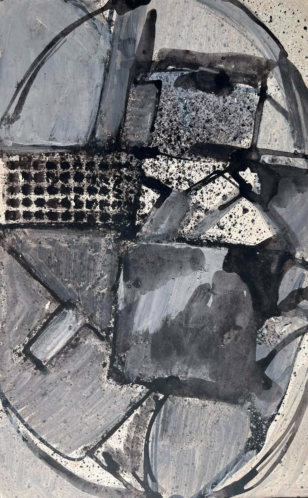 UNSIGNED AUSTRALIAN ABSTRACT GOUACHE «BLACK AND GREY» 1970