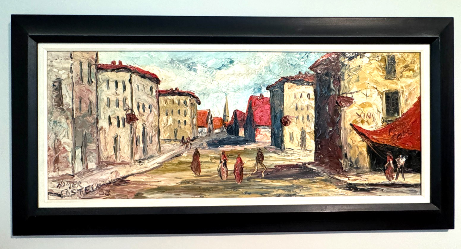 1955 HOMER COSTELLO Pallet Knife Oit PAINTING 48 x 24 SIGNED MCM FRAME EUC