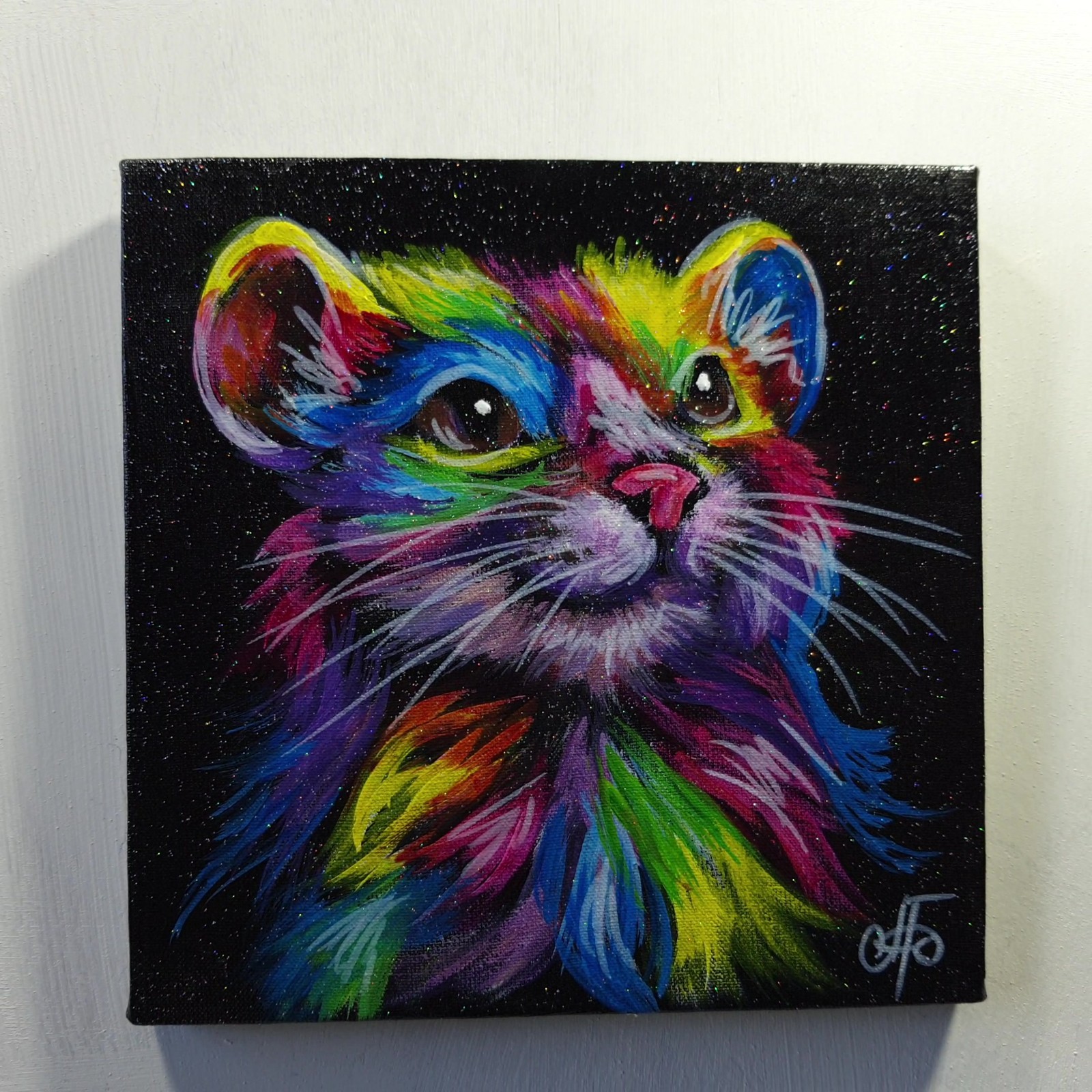 Rainbow Mouse Original Acrylic Painting Animal Portrait Canvas Wall Art Decor