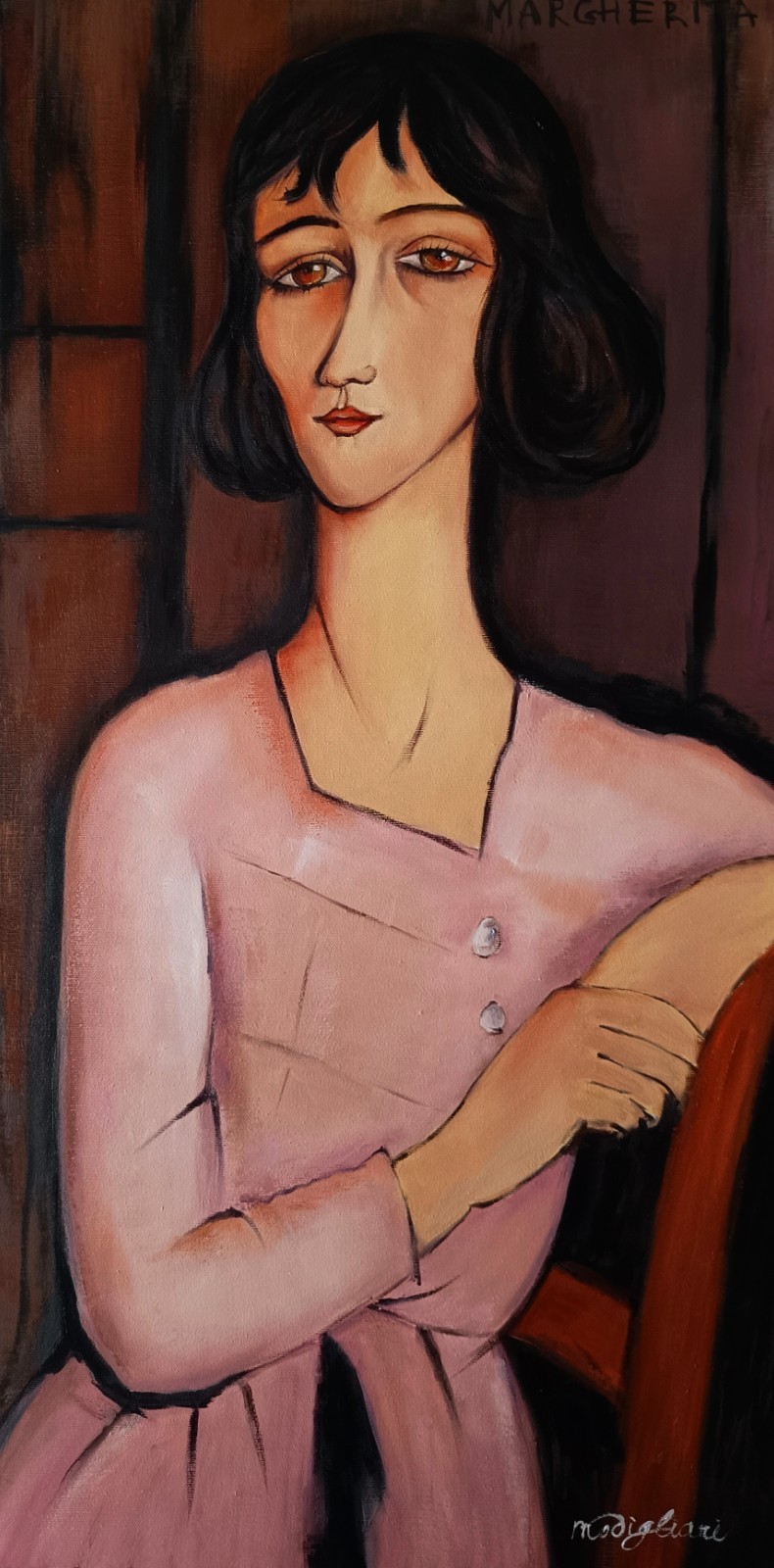 Margherita Original Portrait Oil Painting in Modigliani Style 15×31 in