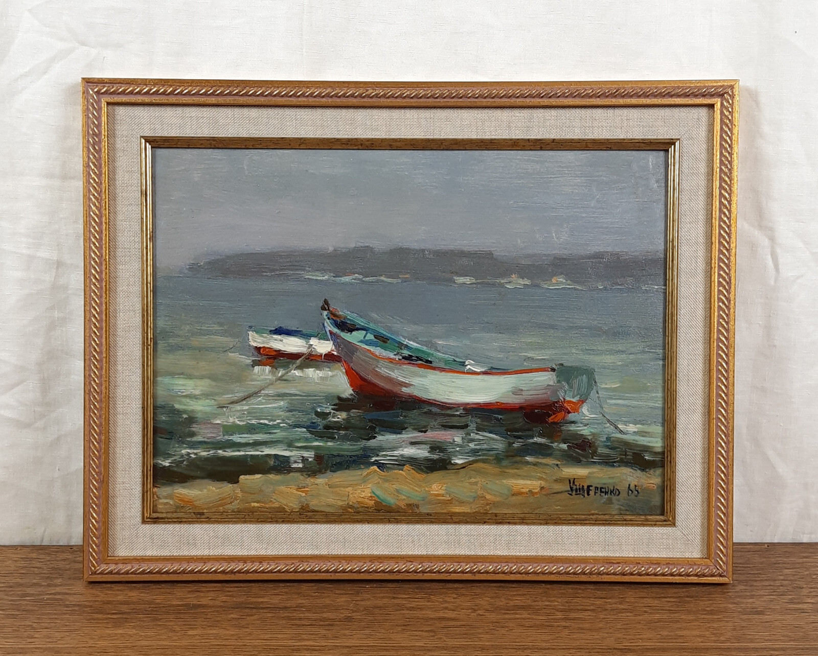 Seascape with Boat, Oil Seascape, Vintage Original Oil, Artist Usherenko