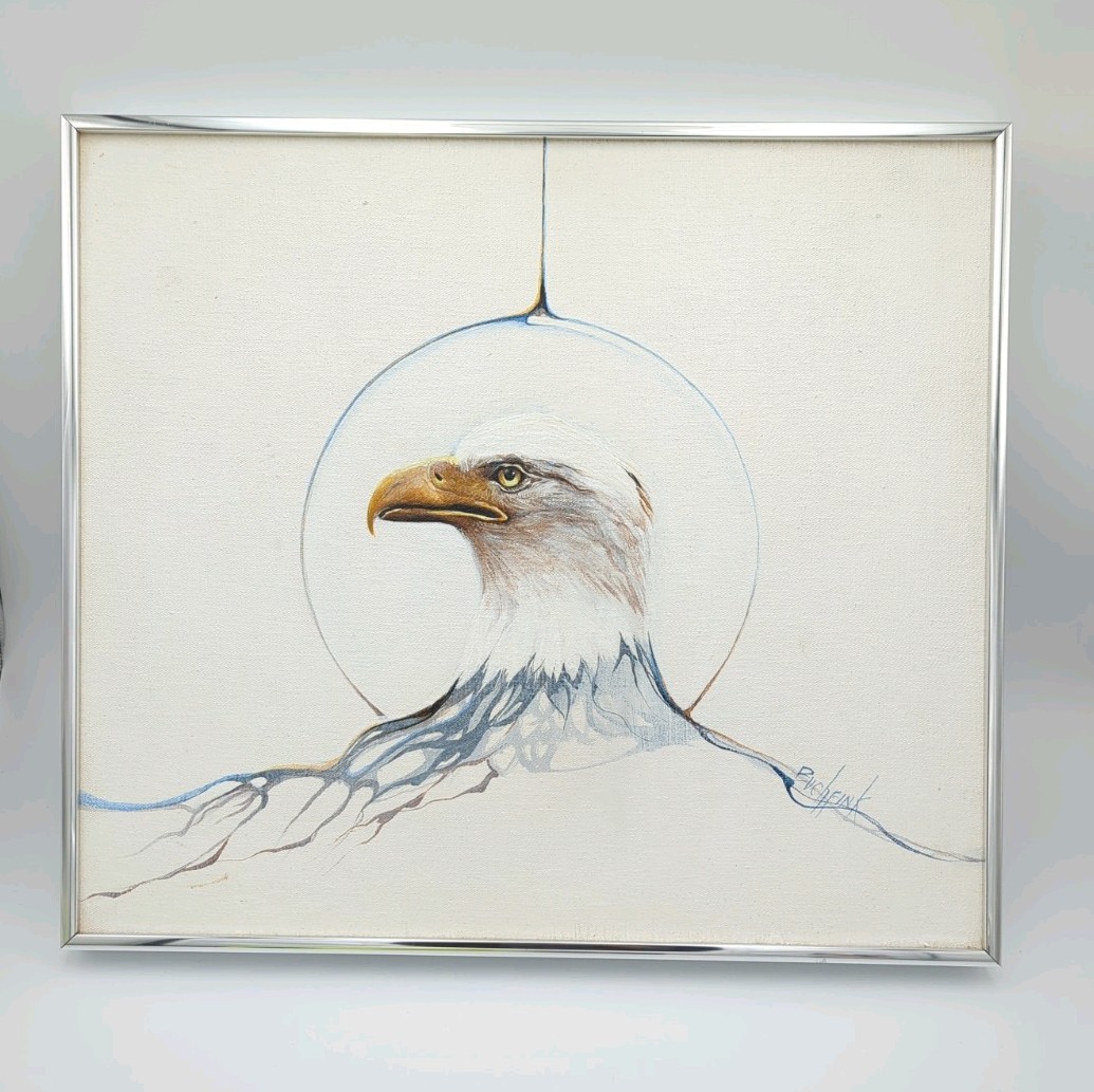 Original Buchfink Eagle Painting Signed Canvas Board Framed 18×16