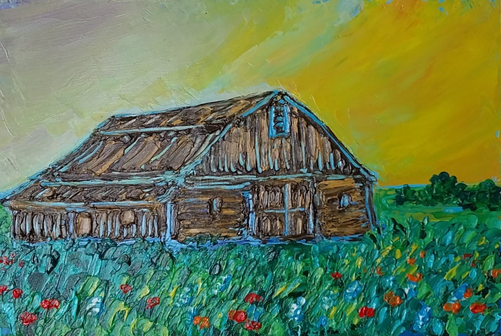 Framed Old Barn Art Countryside Sunset Rural Landscape 4×6 Oil Painting Original