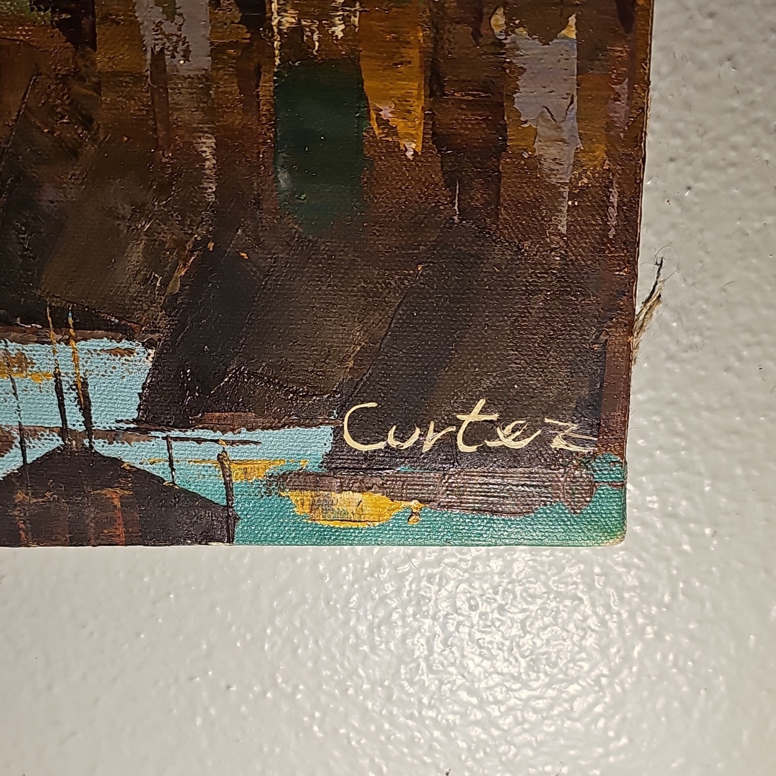 Cortez Signed Abstract Cityscape Skyline Painting on, Small, Unframed 12″x16″