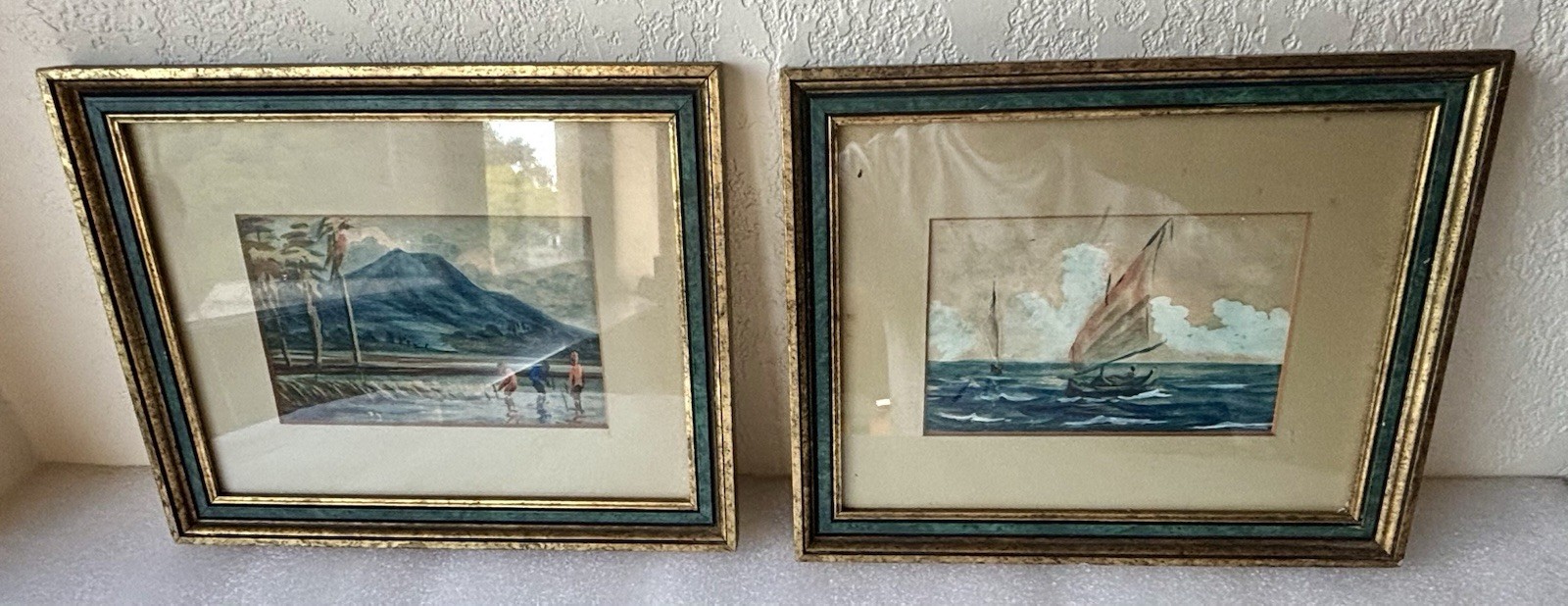 SET OF TWO VINTAGE – WATER COLOR PAINTINGS – WATER SCAPES – BEAUTIFULY FRAMED!