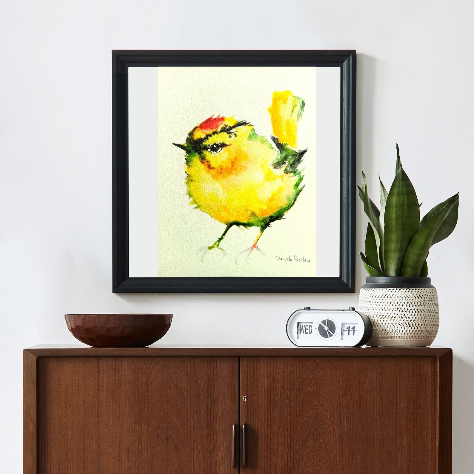Yellow tit Bird art watercolor painting signed,nature lover unique gift