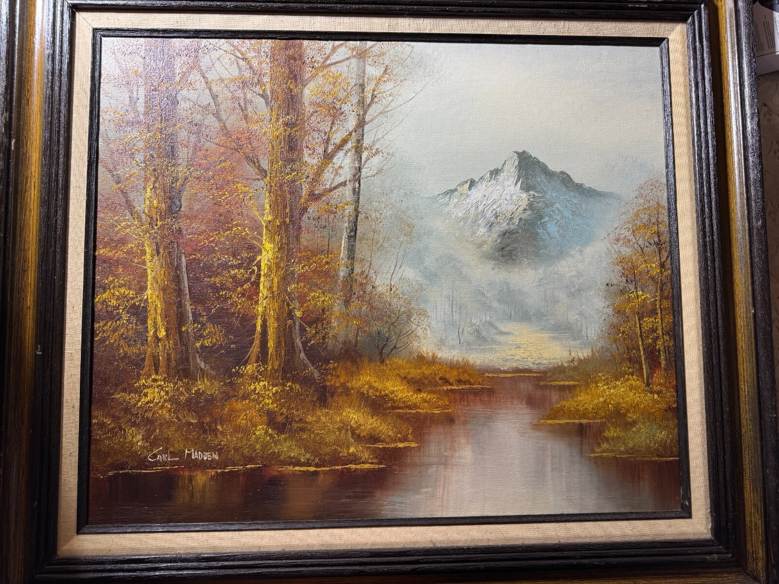 Large Carl Madden «River And Landscape Scene» Oil Painting – Signed And Framed