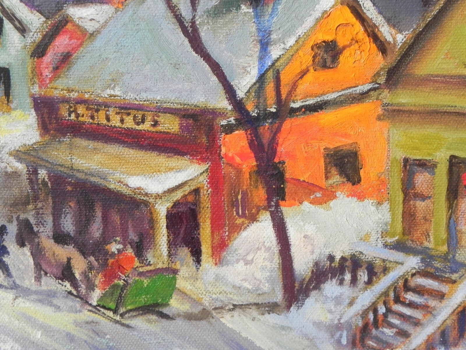 New England winter painting naive impressionist 1979 signed Titus poss. Vermont