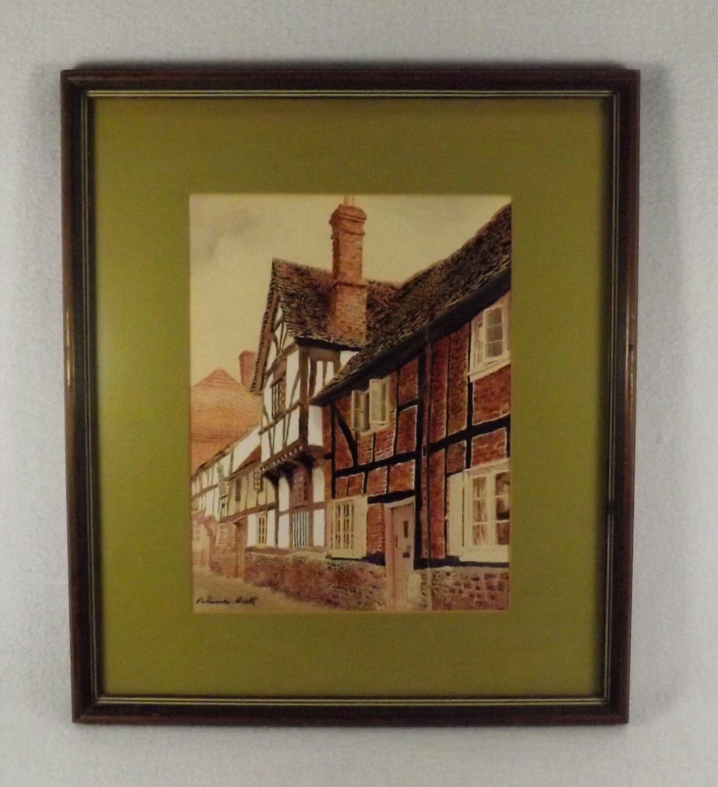 Vintage Watercolor Signed Patricia Butt Original Framed-Tudor Cottage-UK/England
