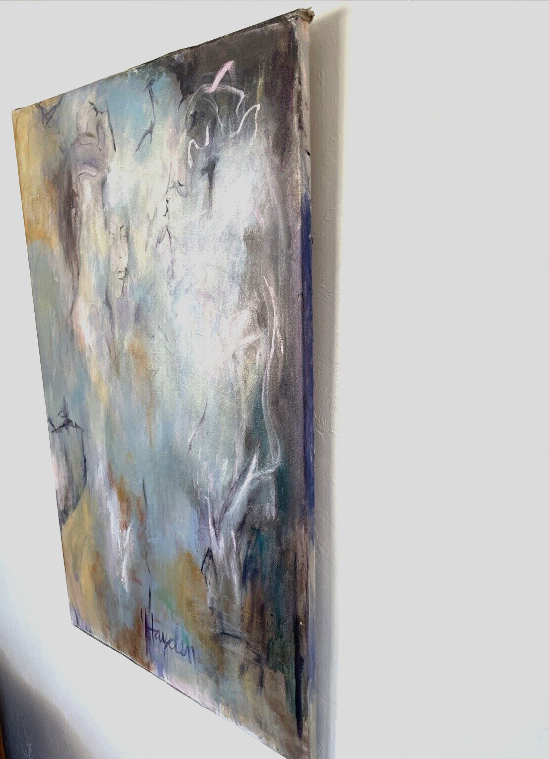 Vintage Figural Female Expressionist Abstract Painting 24×36″ signed Hayden