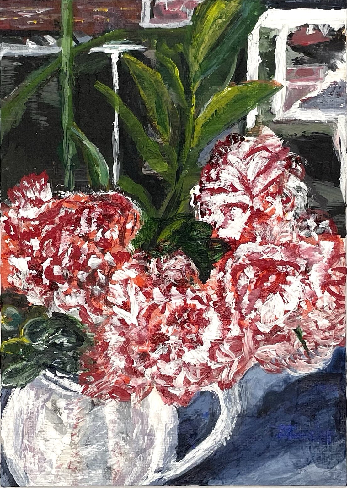 Original 5×7 Acrylic Painting Cottagecore Floral Still Life Flowers in Pitcher