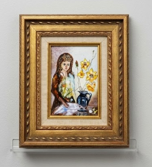 Vintage Framed Belgium Enamel Portrait Painting Copper #775 Signed J. Passin